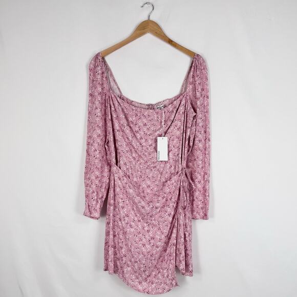 NWT Reformation Rosalie Floral Wrap Mini Dress Women's 12 Pink Ditsy Coquette - Picture 2 of 16